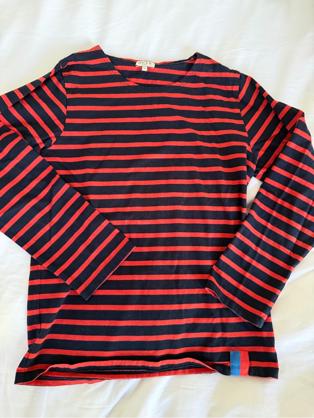 KULE Navy and Red Striped Long-Sleeve Tee